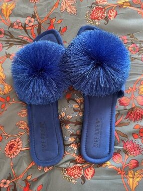 Cape Robbin Royal Blue Pom-Pom Slide Mules